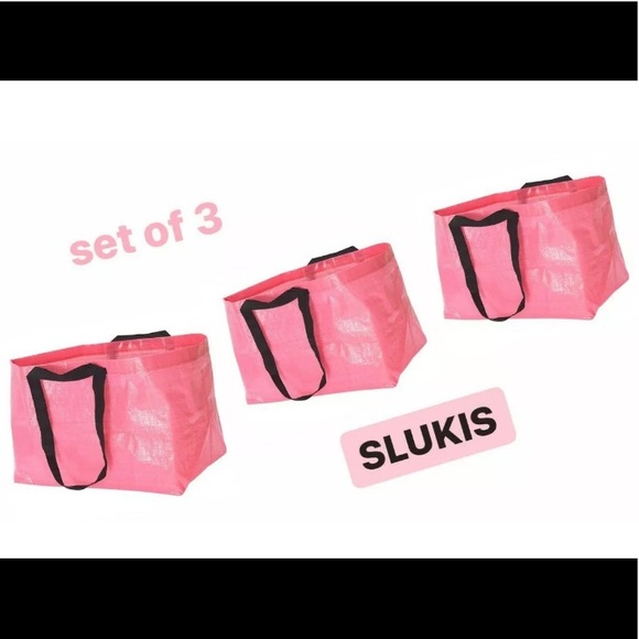 IKEA | Bags | 3 Ikea Pink Reusable Shopping Bag Slukis | Poshmark